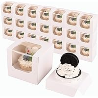 Acrux7 100 PCS Cupcake Boxes 3.5" White Individual Cupcake Container, Kraft Single Cupcake Container with Lids Inserts and Wi