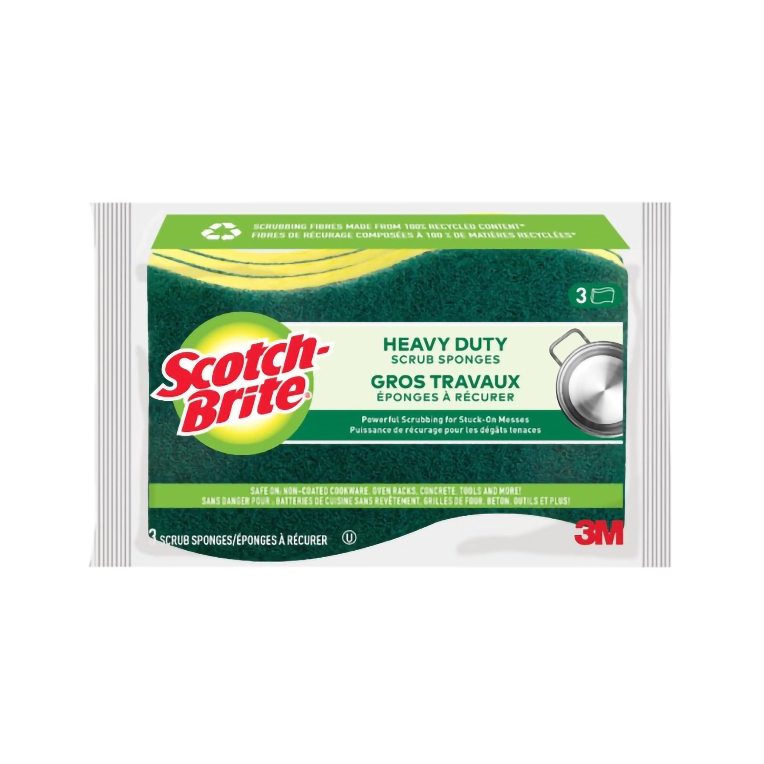 3m Scotch-Brite® Heavy Duty Scrub Sponge HD-3,Yellow, Green,2.8" x 4.5"