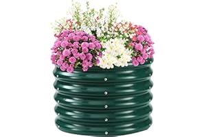 TBMLC 17" Tall Elevated Round Metal Rised Garden Bed- 2'x2' in Size and 0.8MM Thick Durable Planter Box for Vegetables Flowers Succulent at Patio/Garden Outdoor (Dark Green, 2FT Diameter)