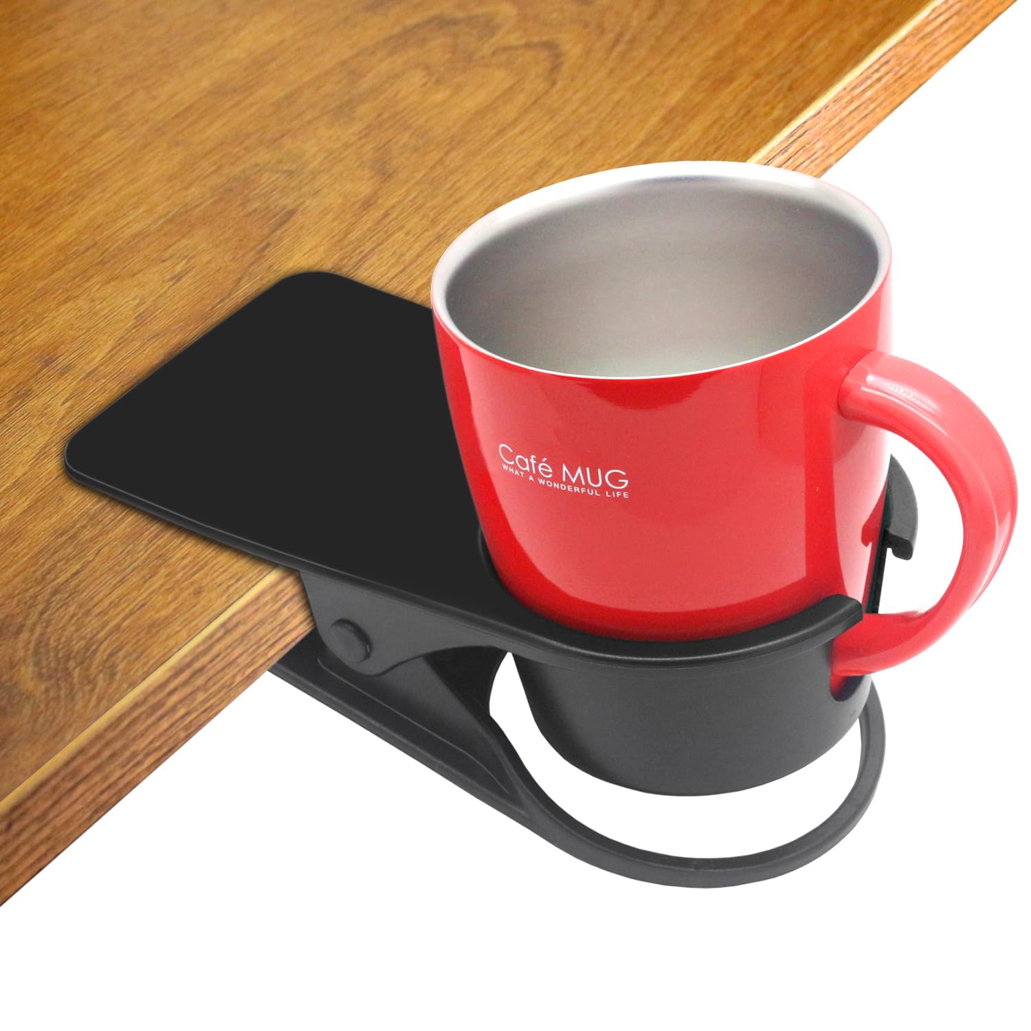 HOLLIHI Drink Cup Holder Clip - Table Desk Side Water Glass Beer Bottle Tumbler Beverage Soda Tea Coffee Mug Holder Cup Saucer Clip Design for Home Office, Black