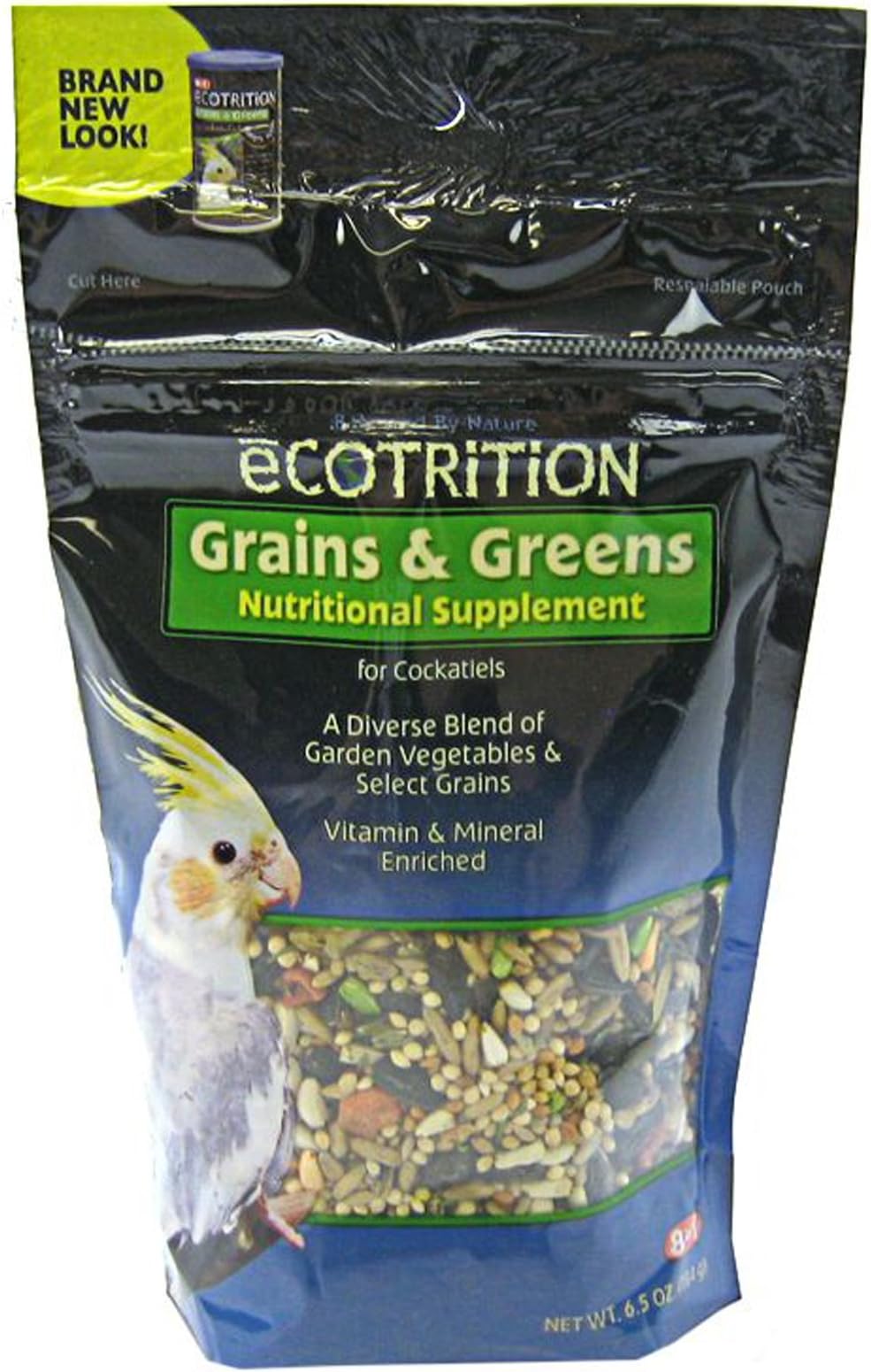 8 in 1 eCOTRiTiON Grains & Greens Variety Blend Bird Food for Cockatiels (6 1/2 oz.)