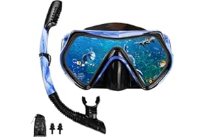 DIPUKI Snorkel mask Snorkeling Set for Adults and Youth, Diving mask and Full Dry Snorkel Swim Googles is Suitable for Snorkeling, Dive Scuba Diving, Swimming