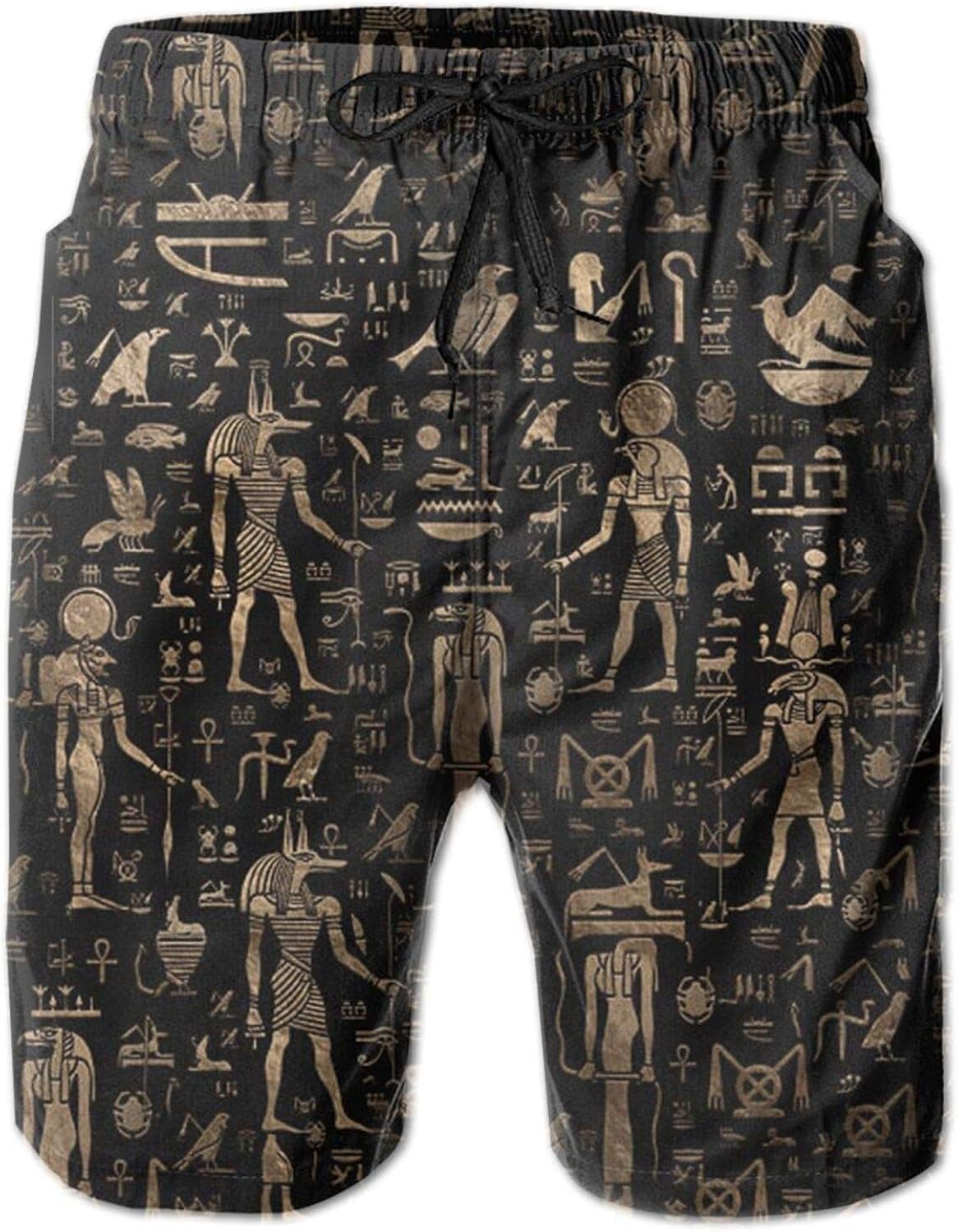 Golden Egyptian Hieroglyphics Ancient Men's Sports Swim Trunks Elastic