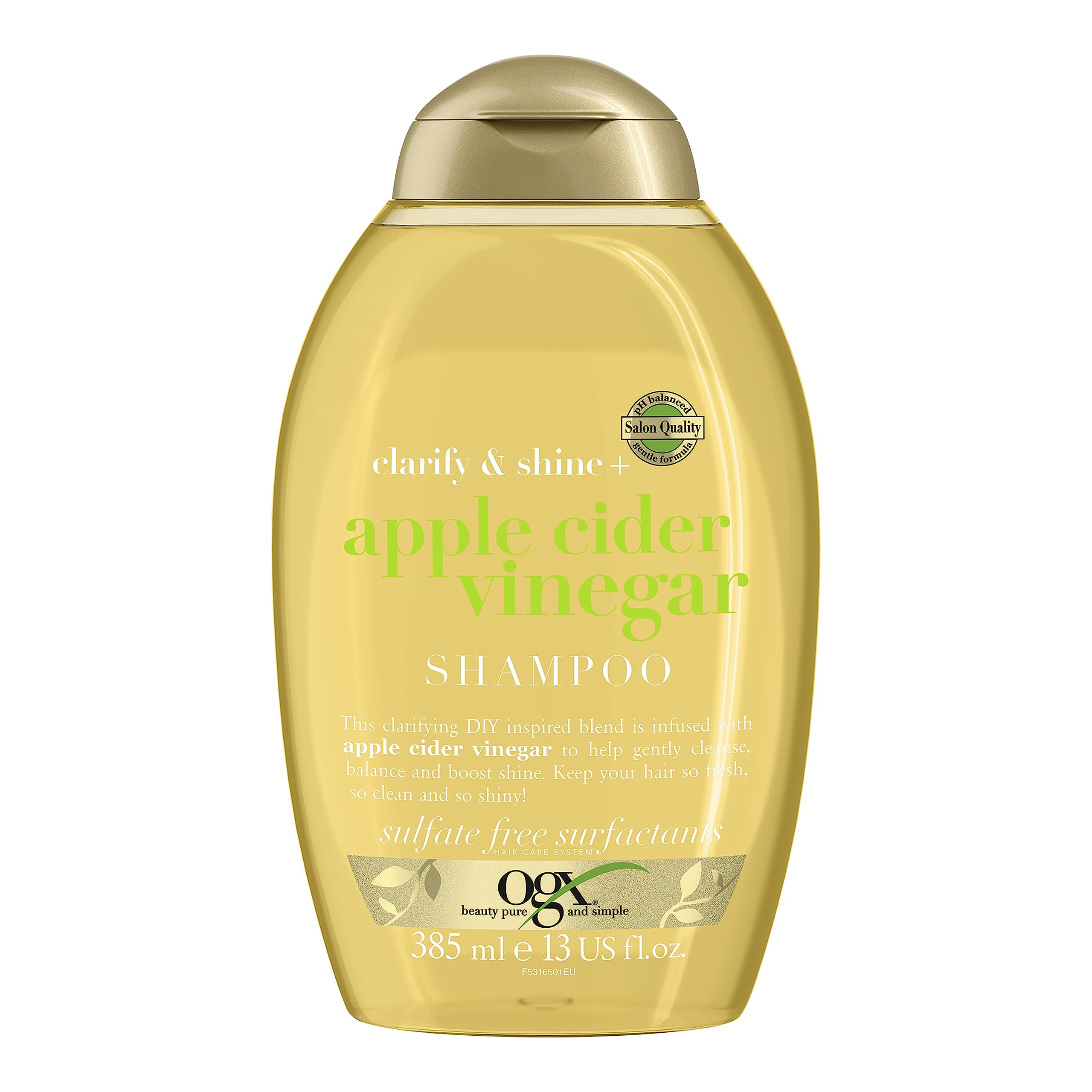OGX Clarify & Shine with Apple Cider Vinegar Shampoo, Cleanses, Balances and Boosts Shine, Keeps Hair Fresh, Clean and Shiny, Sulfate Free, 385ml