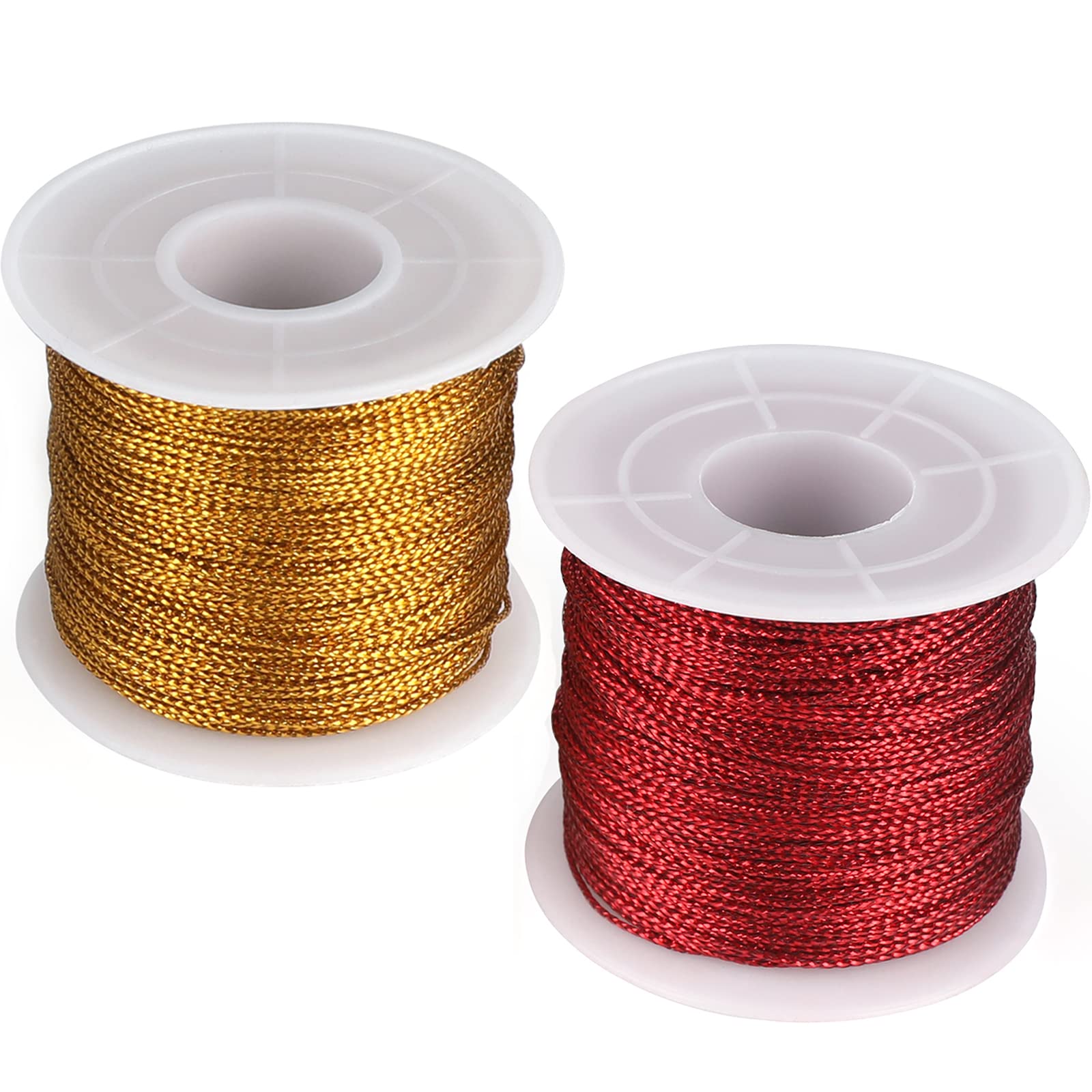 G2PLUS 200M Gold and Red String Twine - 1mm Tinsel Thread Cord - Non-Elastic Metallic String for Crafts & Hanging Christmas Ornaments & Cards — image 1