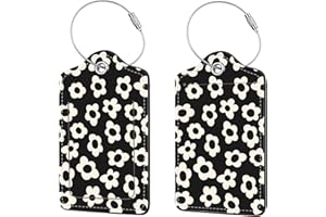 ANIKATHY 2 Pcs Luggage Tags for Suitcase, Cute Unique PU Leather Travel Bag Tag with Privacy Cover ID Label Address Card and Durable Metal Ring Suitable for Men Women Children Backpack,White Flowers