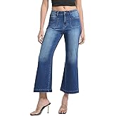 Myzellia Women’s Wide Leg Petite Jeans High Waisted Stretchy Cropped Flare Jeans with Patch Pockets