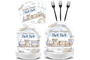Yiaoyinnz 96Pcs Chugga Chugga Two Two Birthday Party Paper Plates and Napkins Disposable Watercolor Train 2nd Tableware Dinne