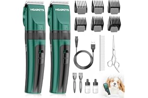 HEAPETS Dog Clippers for Grooming, 2 Pack Pet Hair Trimmers with 2 Speed Grooming Mode, Rechargeable, Cordless, Electric Quiet, Suitable for Dogs Cats (Green)