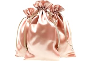 Knitial 5" x 8" Rose Gold Satin Gift Bags, Jewelry Bags, Wedding Favor Drawstring Bags Baby Shower Christmas Gift Bags 50 per Pack