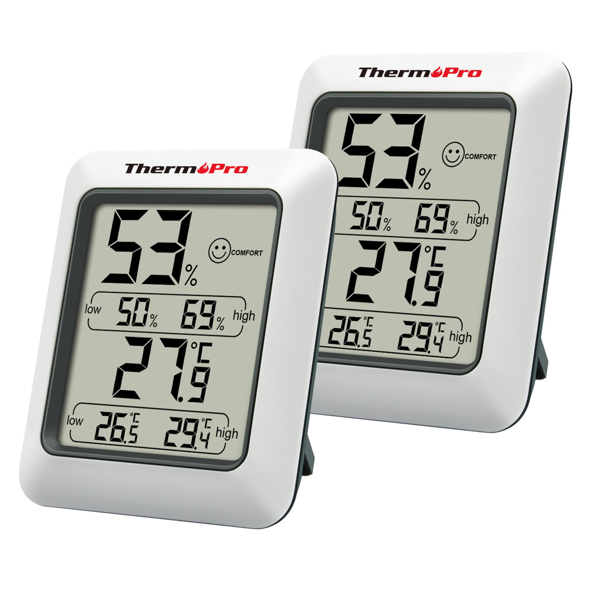 ThermoPro TP50 Room Thermometer Digital Indoor Hygrometer Monitor Temperature and Humidity Meter for Home Office Nursery Comfort, Min and Max Records, 2 Pieces