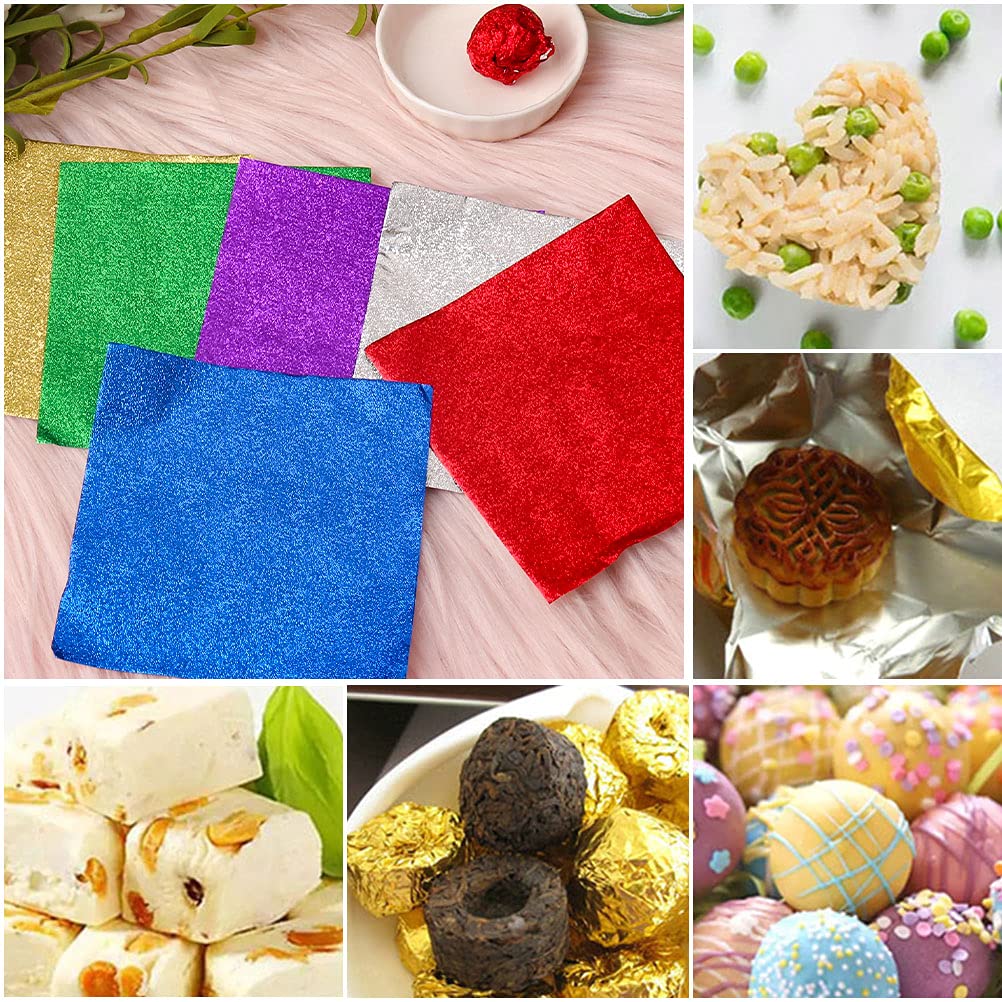 600pcs Foil Candy Wrappers, 4x4 inches DIY Square Package Wrapping Papers for Chocolate Candy Packaging