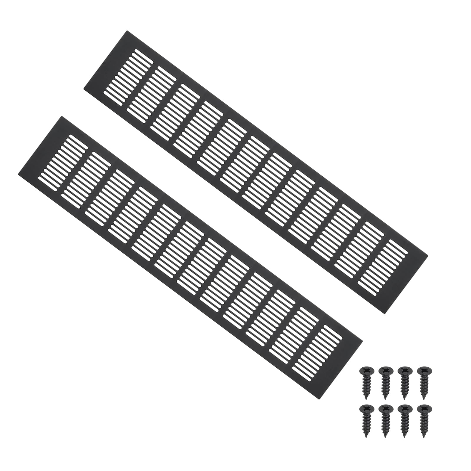 PATIKIL 20 x 4 Inch Door Air Vent Cover, 2pcs Aluminum Grille Ventilation Cover Louvered with Mounting Screws for Cabinet Wardrobe Door, Black