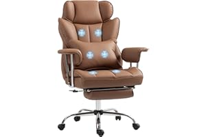 HOMCOM 400LBS Massage Office Chair with 6-Point Vibration, PU Leather Executive Office Chair with Footrest and Lumbar Support
