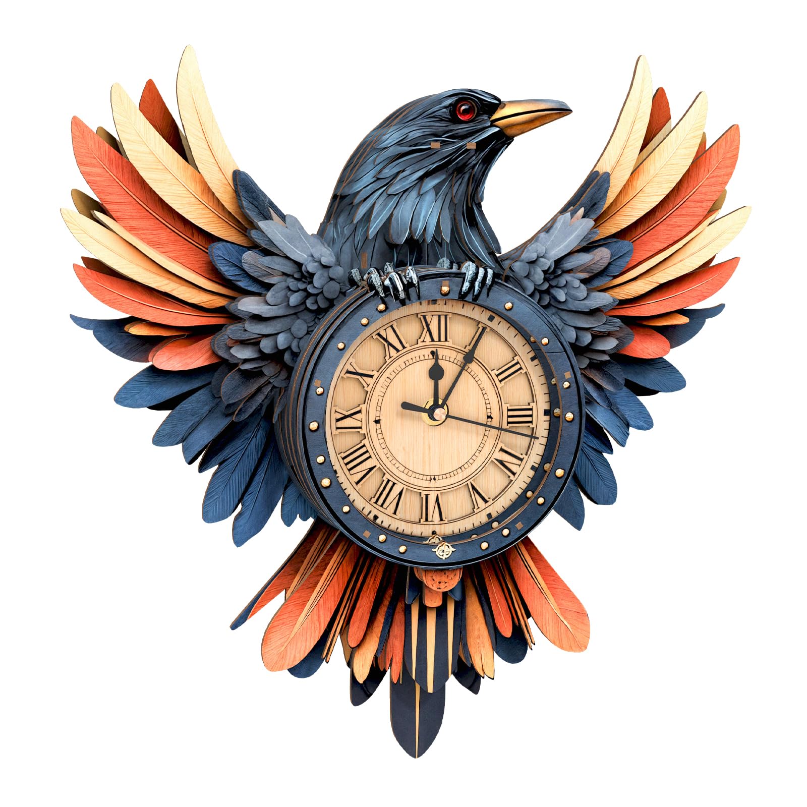 3D Wooden Puzzles for Adults, Cold Raven Clock with Functional Timepiece (355x59x360), DIY Hobbies 3D Jigsaw Puzzle Craft Kit, Wall Art Clock Model kits Home Decor Gifts for Friends