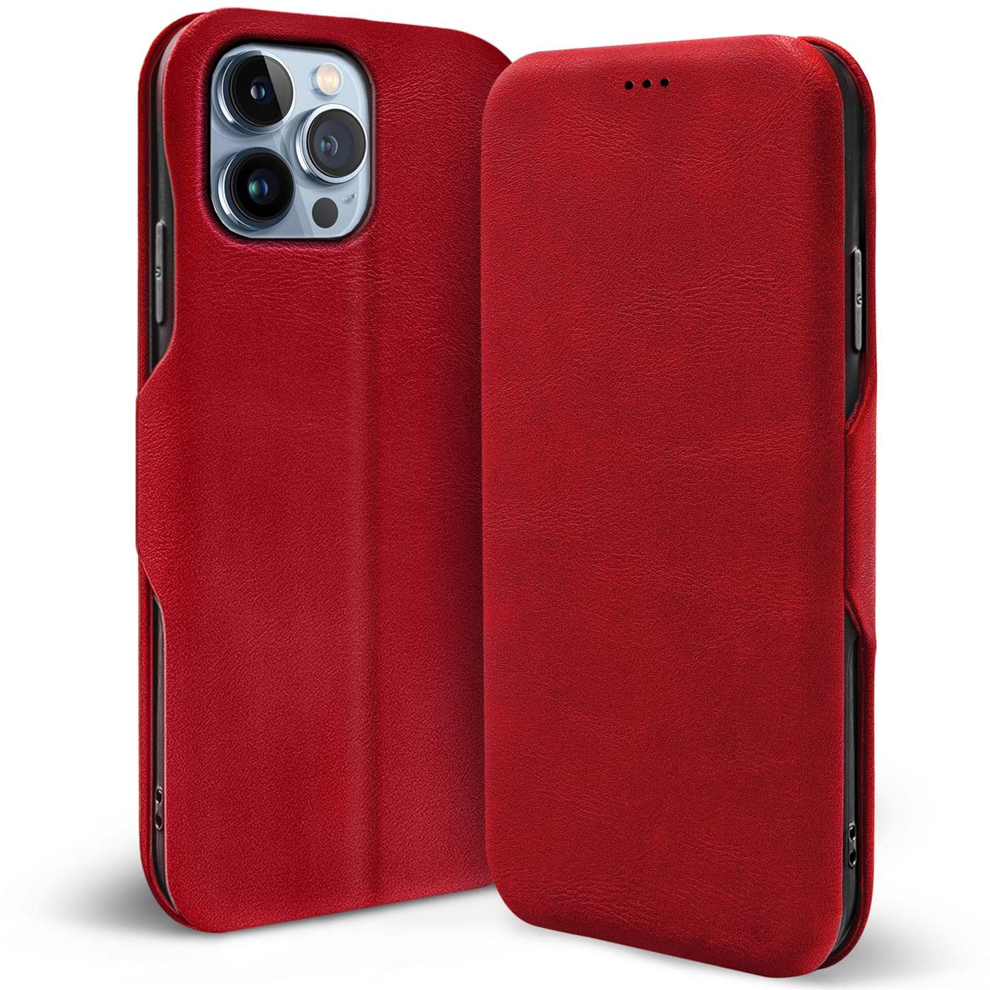 Verco Book Style for Apple iPhone 13 Pro Case, Premium Magnetic Flip Cover for iPhone 13 Pro Wallet Case with Card Slot, Red