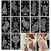 XMASIR 12 Sheet Henna Tattoo Stencils for Hand, Self Adhesive Indian Arabian Temporary Tattoo Stickers Glitter Airbrush DIY T