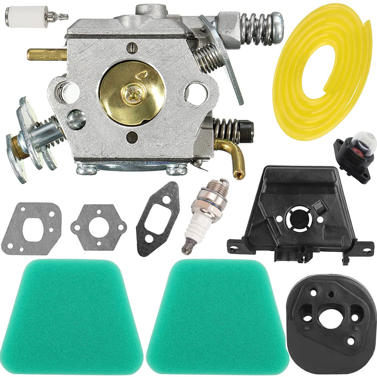 ZAMDOE Carburetor Air Filter Spark Plug Parts Kit for Partner 350 351 352 370 371 390 391 401 420 20X Chainsaw for Poulan 2050 2055 2115 2150 2175 2250 Replaces C1Q-W9 530071621
