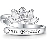 ReBest Vintage Spoon Rings for Women Adjustable 925 Sterling Silver Feather Cross Just Breathe Ring Thumb Ring Valentines Day Mother's Day Gifts for Mom & Grandma