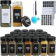 GMAMXD 24 Glass Spice Jars with Labels,Spice Jar Set,4oz Seasoning Containers,Spice Containers with Black Airtight Lids and Shaker Lids,Square Empty Spice Bottles, 492 Labels,2 Marker Pens,1 Funnel