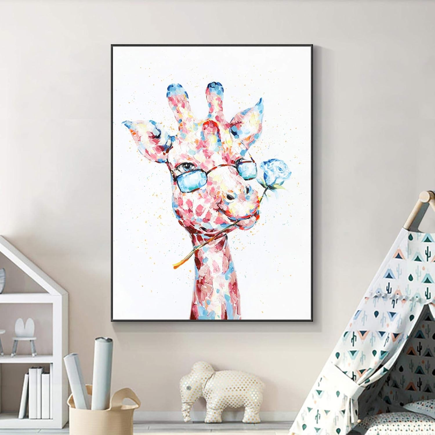 Amazon Co Jp キャンバス動物カラフルなキリンの絵油絵に手描きリビングルームの壁の芸術の絵家の装飾23 6 X 31 4 60x80cm フレームレス ホーム キッチン