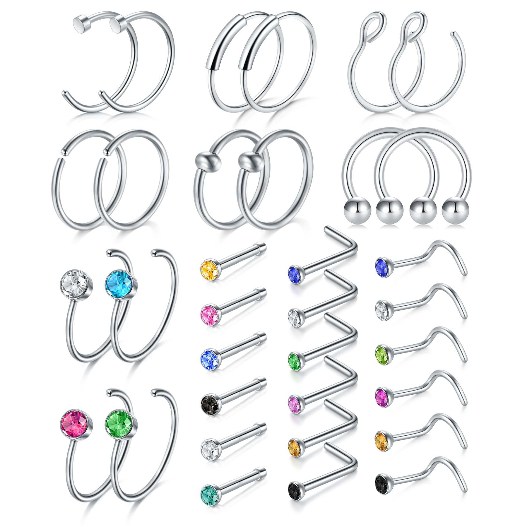 incaton 20G Nose Ring Nose Stud Nose Hoop Surgical Stainless Steel L Shape Nose Screw Bone C Shape High Nostril Piercing Jewelry