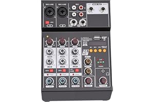 Yunseity Sound Mixer, 4 Channel USB DJ Mixer with 48V Power and Equalizer, for Live Streaming Karaoke Studio Recording Podcas