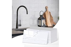 Vieshful 25 Pack Peel and Stick Backsplash Wall Tiles, 4"x8" PVC Marble Wall Panels, Back Splash Stick on Tiles for Kitchen, Bathroom, Laundry Room, Fireplace White