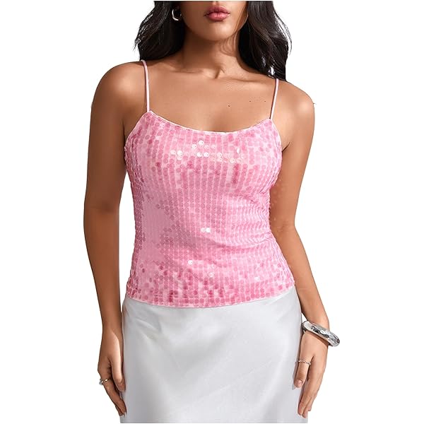 SOLY HUX Women's Glitter Sequin Cami Tops Spaghetti Strap Camisole