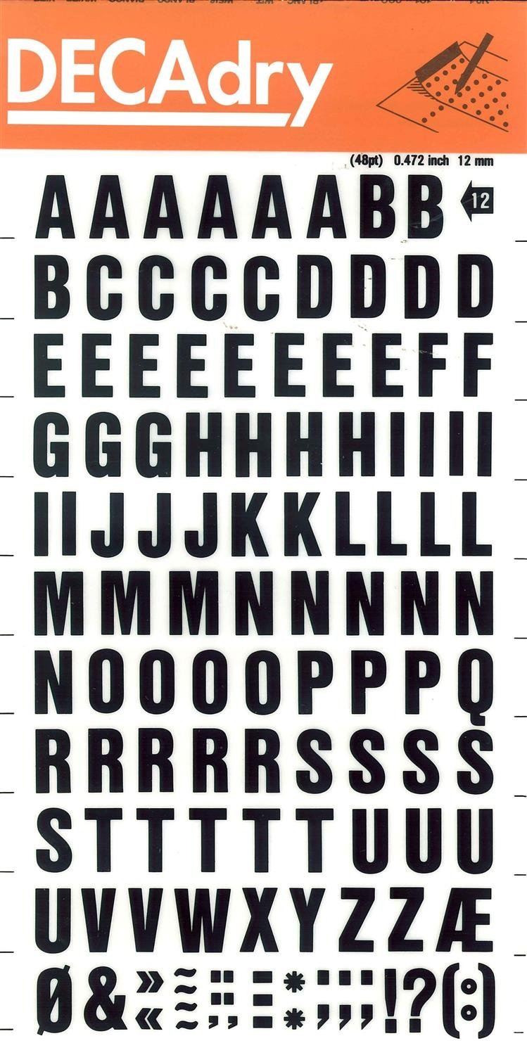 APLI 12mm Transferable Letters and Numbers, Black