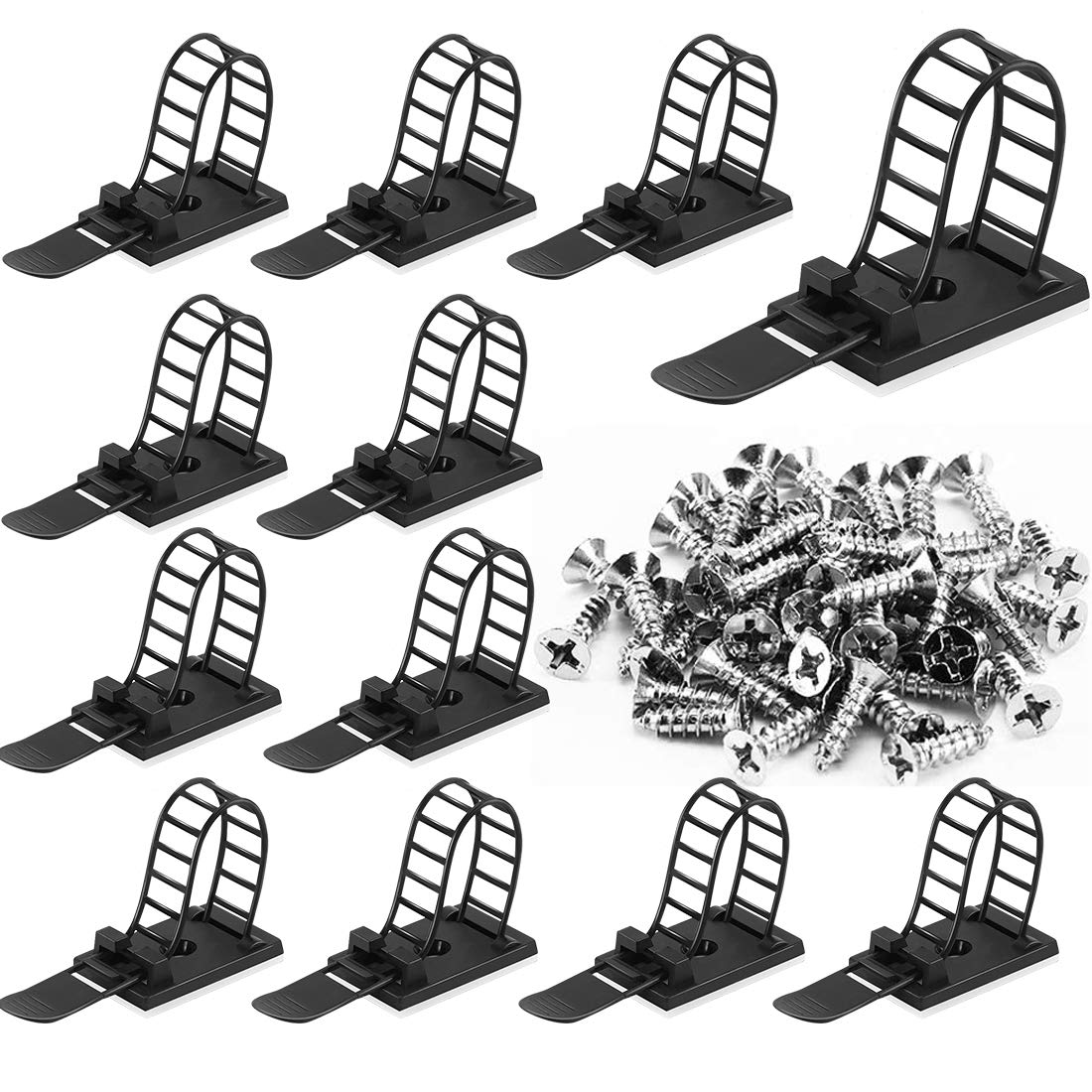 Photo 1 of 50Pcs Adhesive Cable Management Ties Extra Screw & Hole,Multi-Purpose Wire Organizer Adjustable Nylon Cable Straps Cord Holders for Home and Office Desk Organization Black