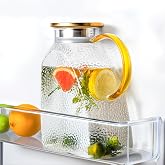 WARMSIMPLE 60 oz Glass Water Pitcher with Lid, Spout & Handle, BPA Free Jug | Jug & Carafe Jar for Fridge, Hot/Cold Water, Ic