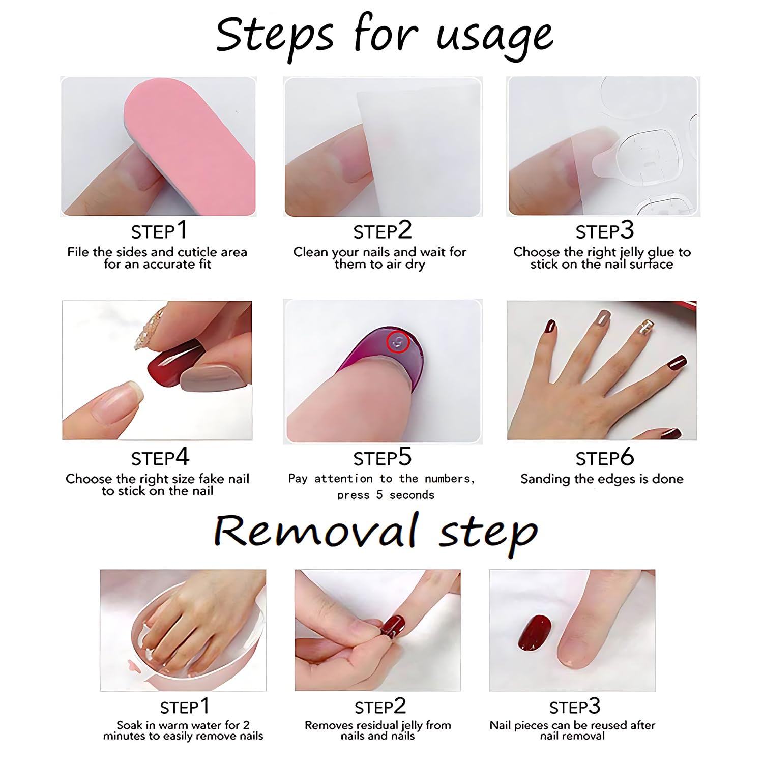 Ombre Press on Nails - Medium Square Pink White Gradient French Tip False Nails, Glossy Full Cover Stick on Acrylic Artificial Reusable Glue on Nails, 24Pcs - Image 7