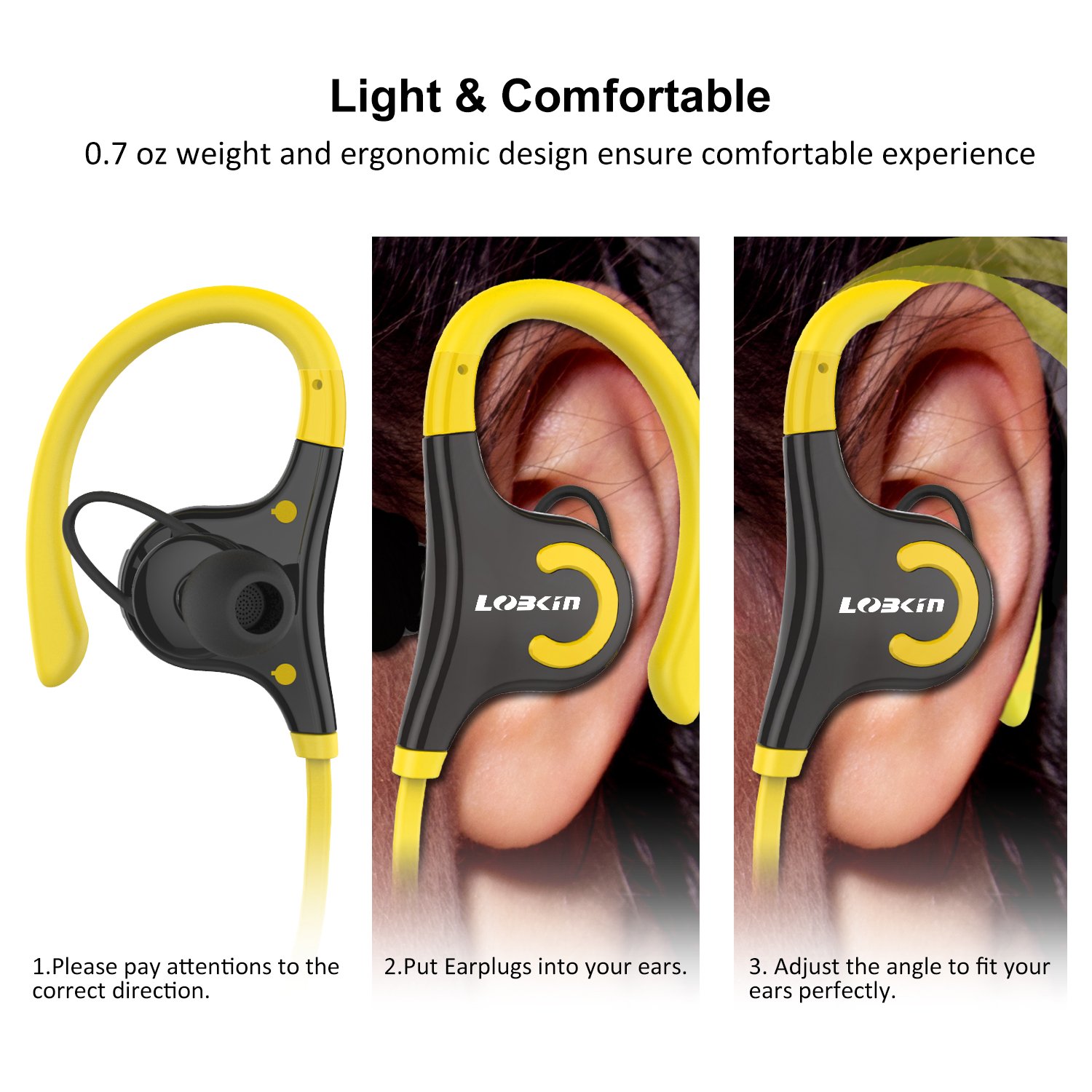 Bluetooth Headphones, Lobkin Wireless Headset Bluetooth V4.1 Stereo In Ear Earbuds Noise Cancelling Headphones Sweatproof Sports Earphones with Mic (Yellow)