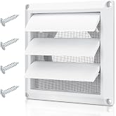 4 Inch Outdoor Dryer Vent Cover Louvered with Screen for Exterior Wall | Durable 6"x6" Face, with 4 Screws, for 4" Dryer Exhaust Pipe Vent Hood Outlet Airflow, Weather &amp; UV-Resistant, Plastic, White