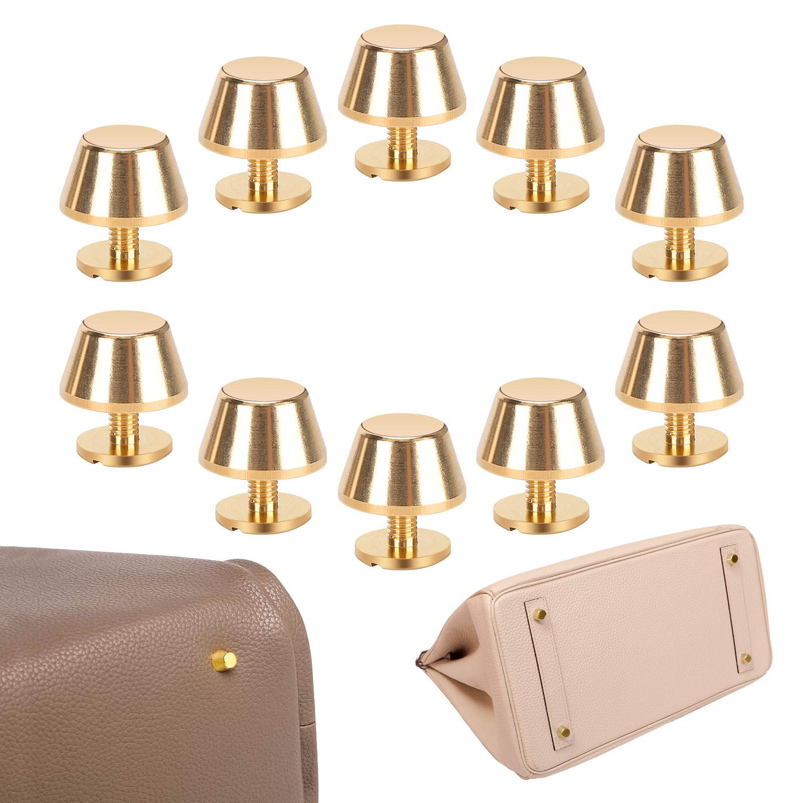 Yosoo Health Gear 10Pcs Handbag Feet Nailhead Metal Screw Back Cap Rivets Feet Nailhead Purse Handbag Luggage Flat Stud Rivet 12mm Brass Material Leather Craft