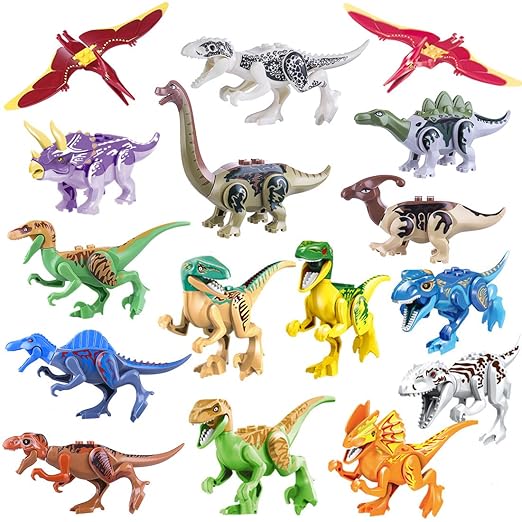 Spieland 16St. Spielzeug Dinosaurier Figuren 3D Puzzle Jurassic World Bausteine für Kinder, , passen zum Lego