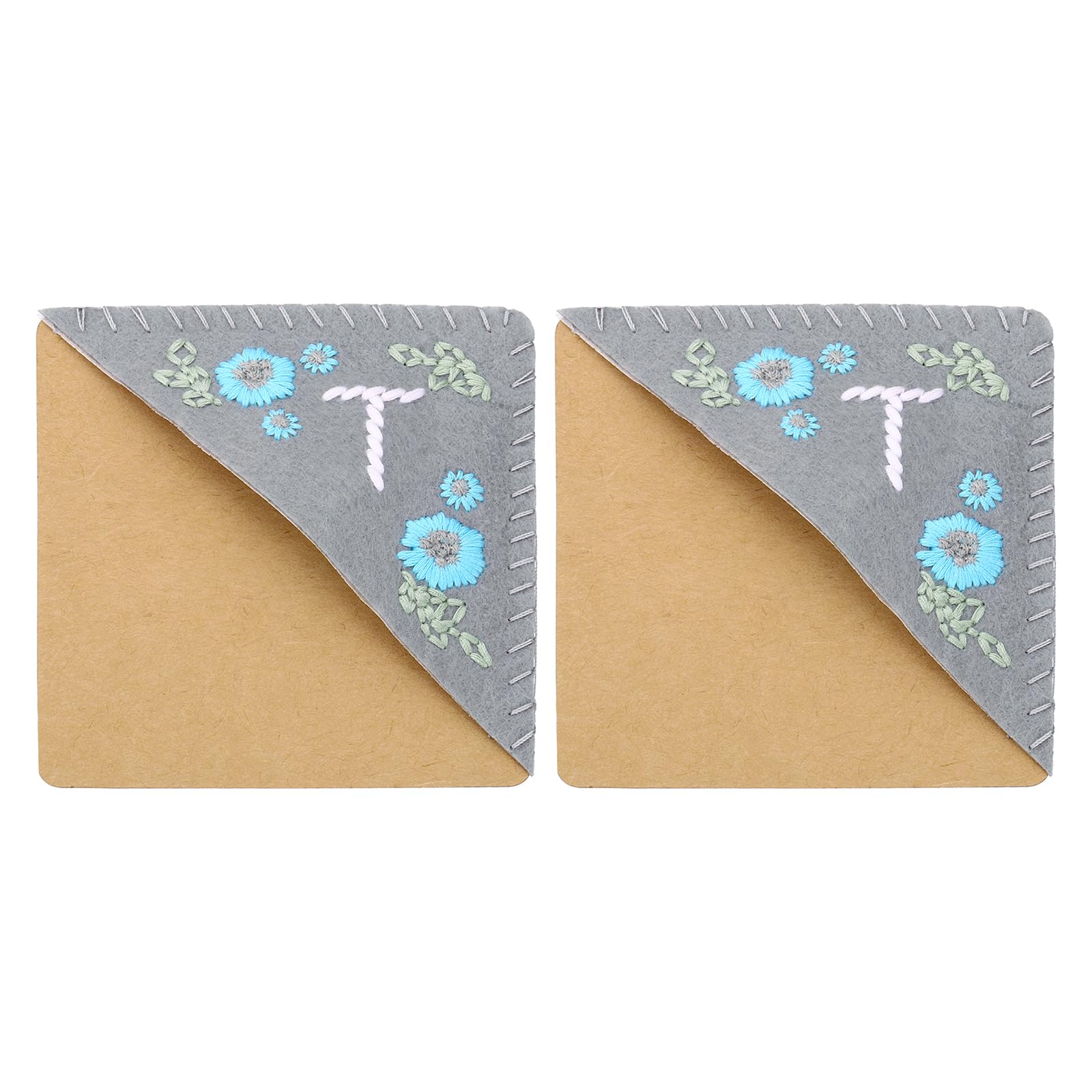 PATIKIL 2pcs Corner Bookmark, Letter Book Mark Personalized Embroidered Bookmark Cute Letter Book Mark Flower Felt Triangle for Reading Women Men Book Lovers Gift Teacher, Grey, Letter T