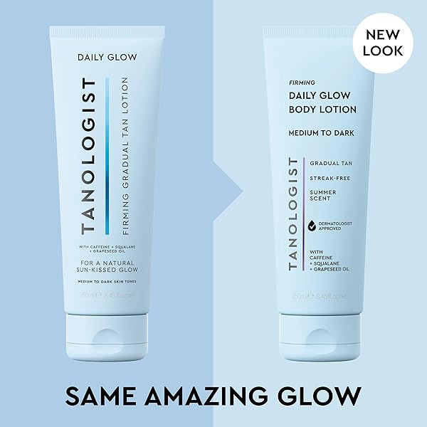 TANOLOGIST FIRMING DAILY GLOW BODY LOTION- MEDIUM/DARK, FAST-DEVELOPING, TRANSFER-PROOF GRADUAL SELF TANNER, SUMMER SCENT, NATURAL NOT ORANGE, LASTS 7 DAYS, VEGAN FORMULA, 8.45 FL OZ