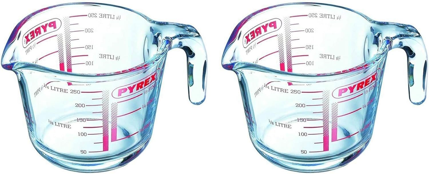 Pyrex Classic Glass Measuring Jug High Heat Resistance 0.25 Litre Transparent (Pack of 2)