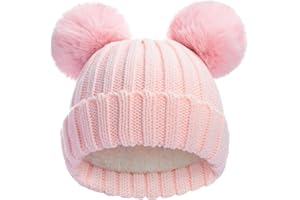 CHUANGLI Toddler Winter Knit Hat Upgrade Fleece Lined Pompom Ears Beanies Cap