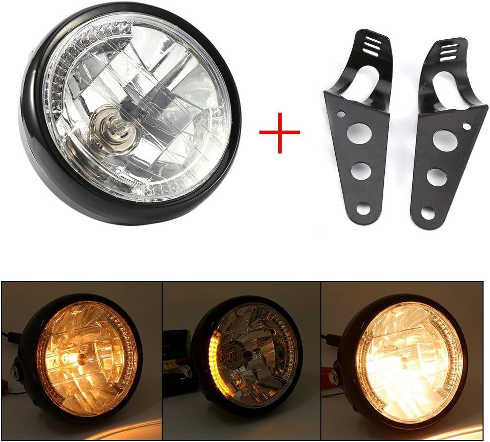 Motorcycle LED Headlight, 7 inch Universal 12V H4 35W Round Motorcycle Yellow LED Headlight with Black Bracket - Image 3