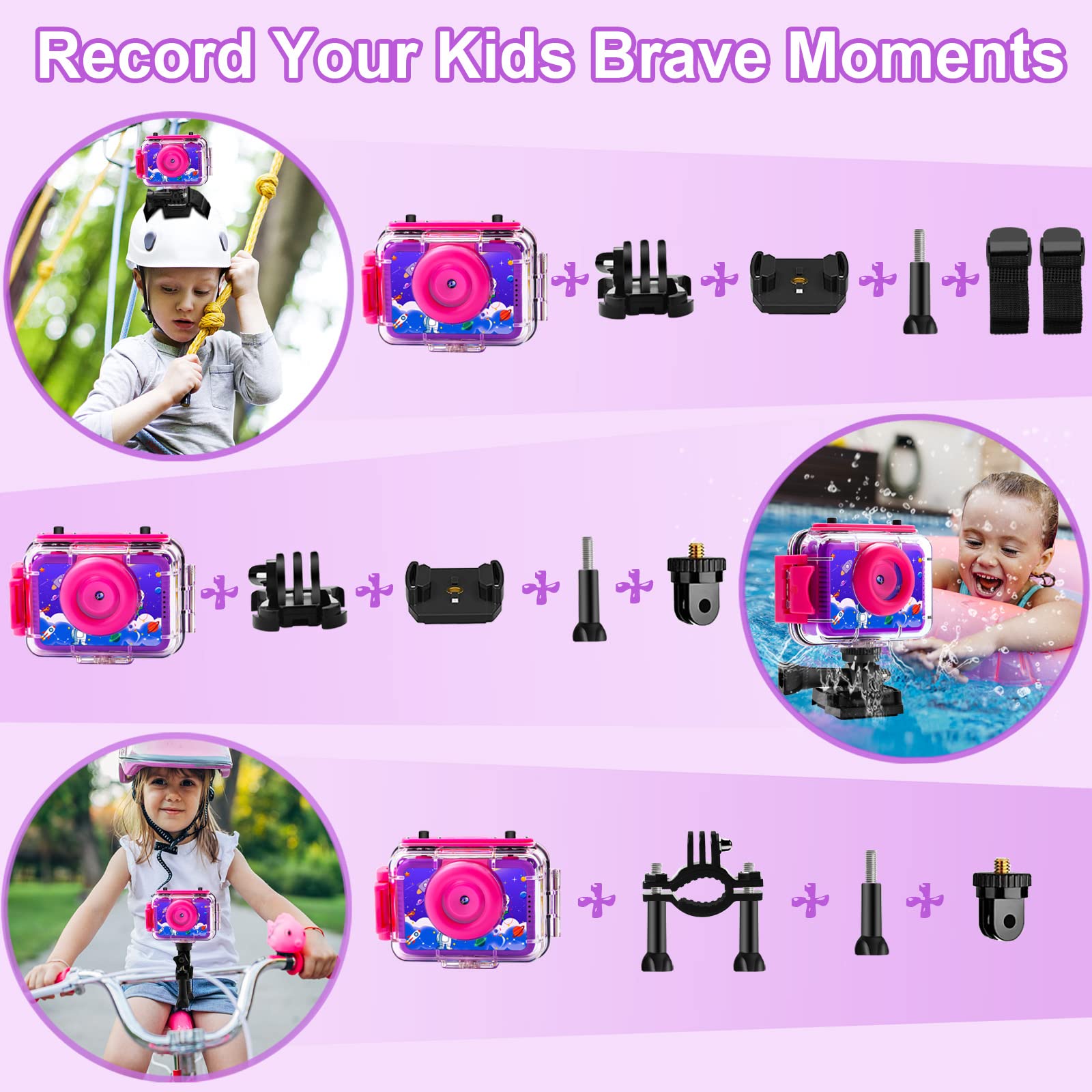 GKTZ Kids Camera - Waterproof Underwater Camera for Kids, Christmas Birthday Gifts for Girls Age 3-12, 1080P HD Children Digital Action Camera, Pool Toys for Kids Age 4-12