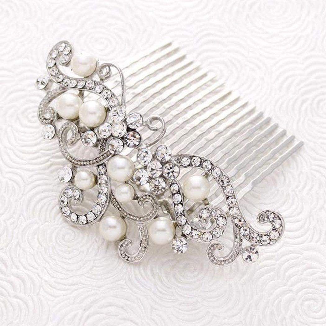 Yean Decorative Bride Wedding Hair Combs with Rhinestones Bridal Hair Accessories for Bridesmaids (Silver)