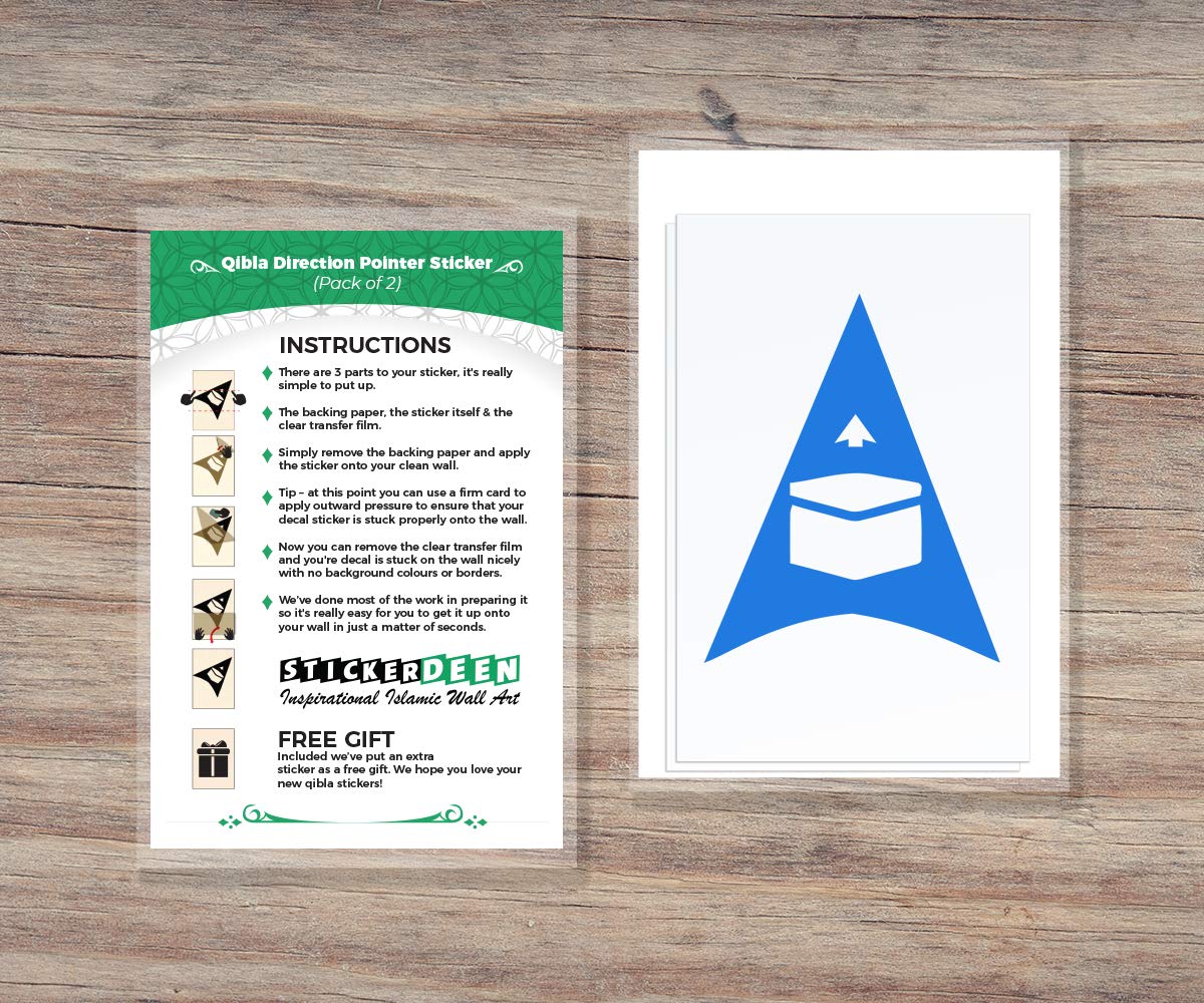 Qibla Direction Pointer (2pk) - Wall/Ceiling Decal Sticker (S005M) (Blue)