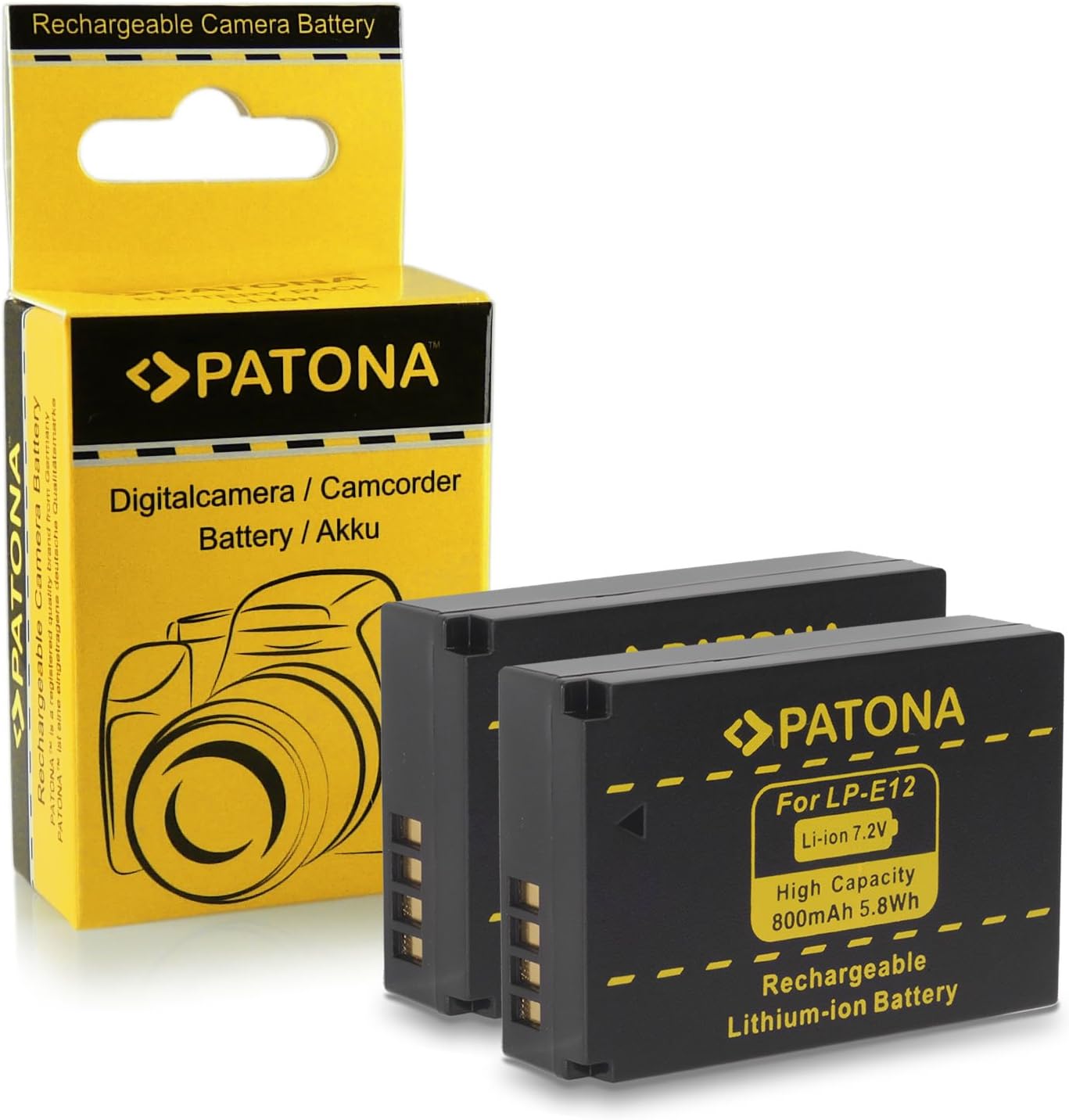 PATONA 2x Battery LP-E12 compatible with Canon EOS 100D, EOS M, M2, M10, M50, Rebel SL1