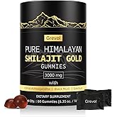 Grevol Himalayan Shilajit Gummies: Gold Grade Shilajit Riched with Ashwagandha Fulvic Acid & 85+ Trace Minerals - No Added Sugar - Individually Wrapped - for Men & Women - 60 Gummy