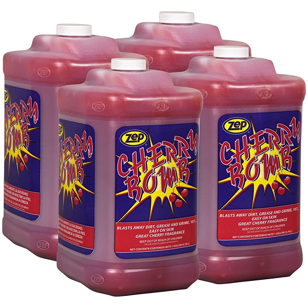Zep Cherry Bomb Industrial Hand Cleaner Gel with Pumice - 1 Gal (Case of 4) - 1049525 - Heavy-Duty Shop Grade Formula, Four Pumps Included