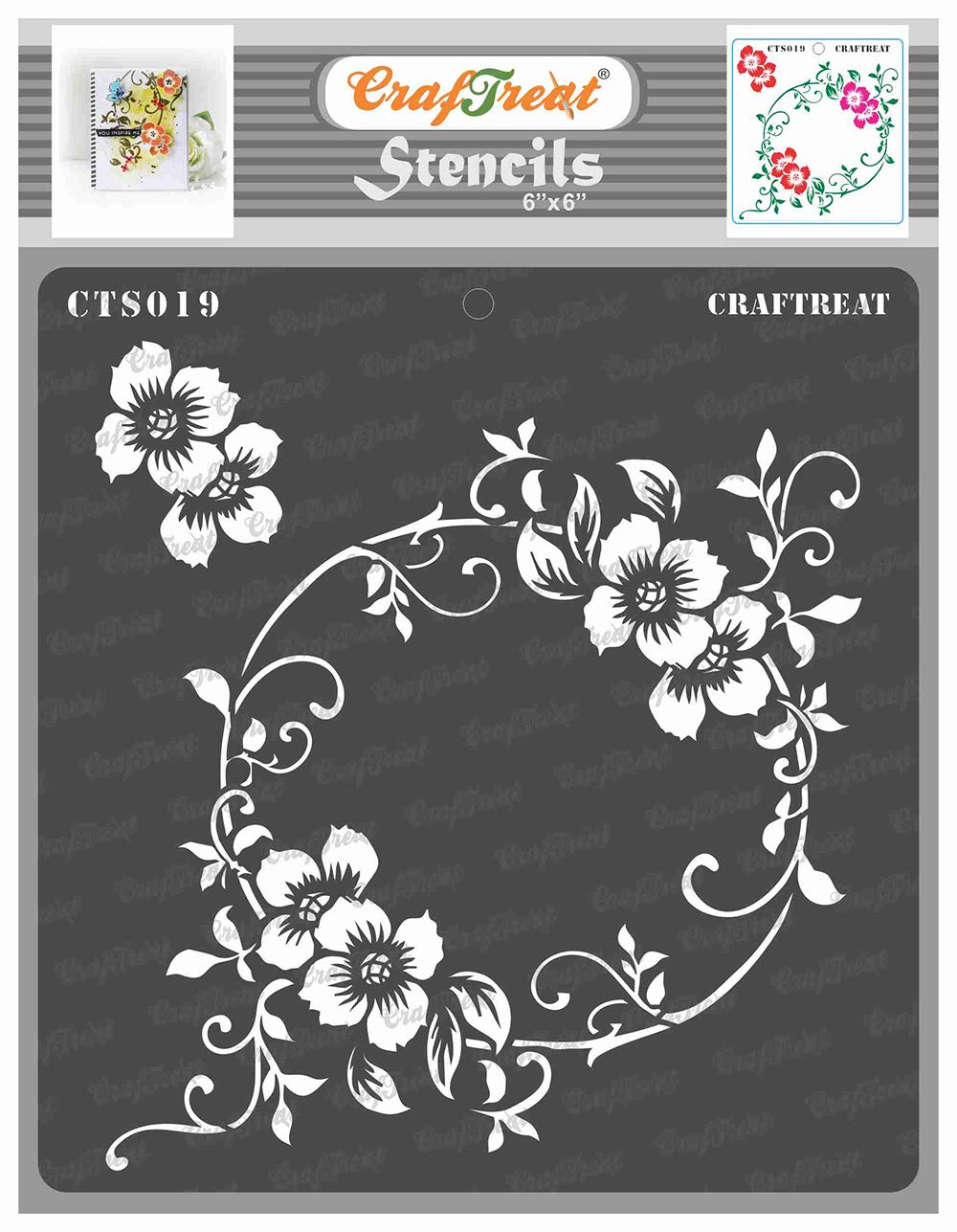 CrafTreat Reusable Flourish Stencils for Painting on Wood, Canvas, Paper, Fabric, Floor, Wall and Tile - Flourish Circle - 6x6 Inch - DIY Art and Craft Stencils for Home Décor - Flower Stencils