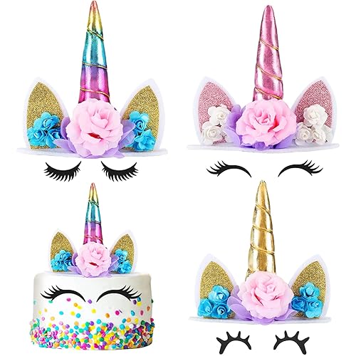 Set of Unicorn Cake Toppers for Girls Birthday Party Cake